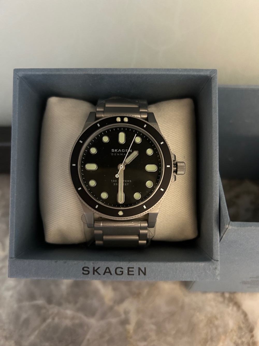 Skagen Men's Black and Silver Stainless Steel Dive Watch